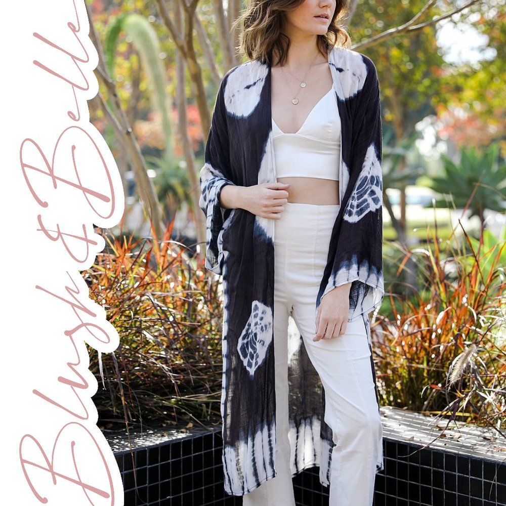 🚨 1 LEFT!  Tie-Dye Longline Kimono w/Full Sleeves Black - Picture 4 of 6